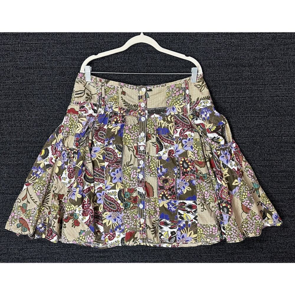 Vintage Patchwork Skirt Y2K Floral Festival Boho Artsy Goblincore Womens Size 12